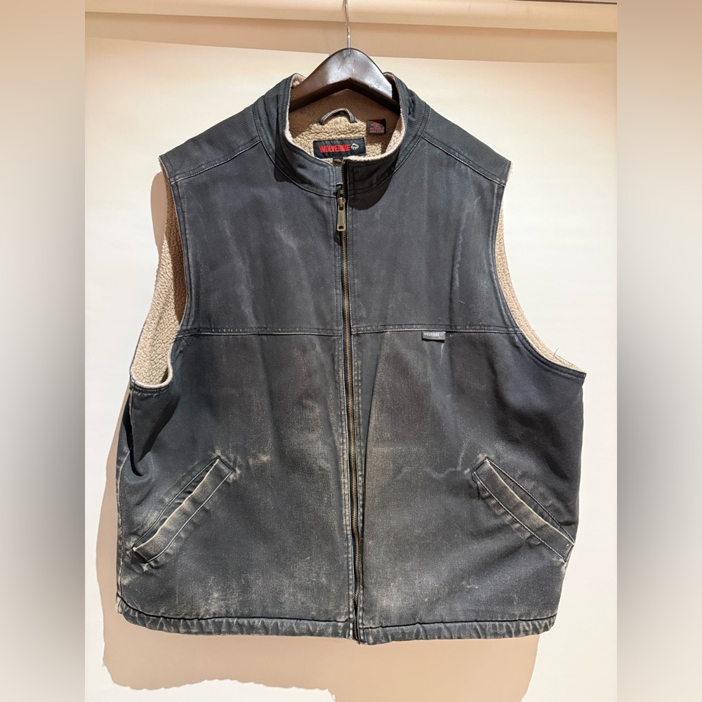 Wolverine Upland Vest Mens XL Distressed Grey Twill Sherpa Lined Jordan Davis